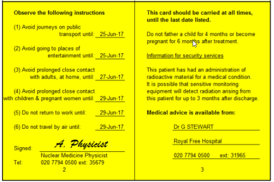 Yellow card given to patients